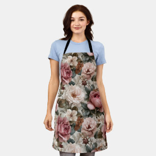 Boho Dusty Rose Flower Beige Floral Pattern Apron