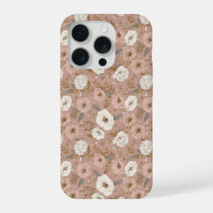 Boho Dusty Rose Flower Beige Floral Pattern iPhone 15 Pro Case