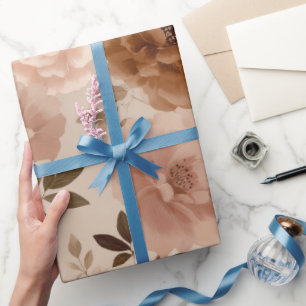 Boho Dusty Rose Flower Beige Floral Pattern Wrapping Paper