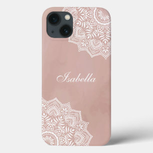 Boho Dusty Rose Mandala Custom Name iPhone 13 Case