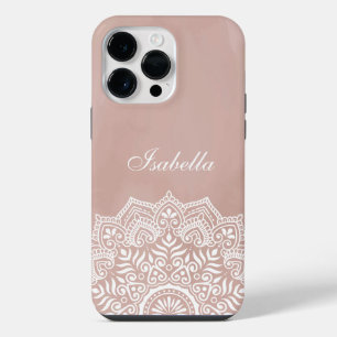 Boho Dusty Rose Mandala Custom Name iPhone 14 Pro Max Case