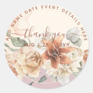 Boho Dusty Rose Pampas Grass Thank You Favour      Classic Round Sticker
