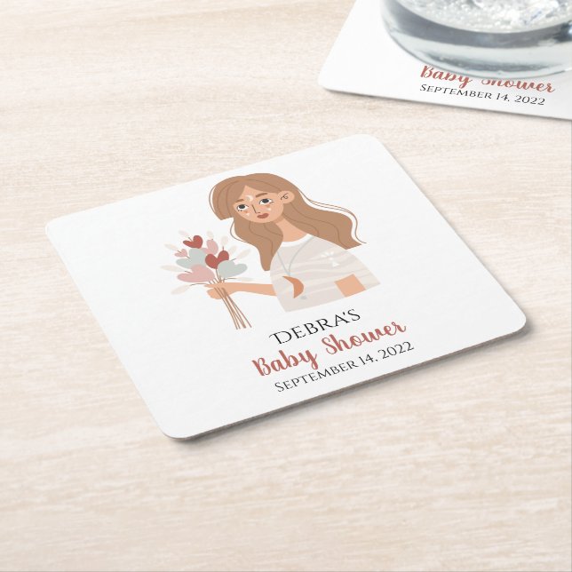 Boho earth mother bouquet of hearts customise  square paper coaster (Angled)