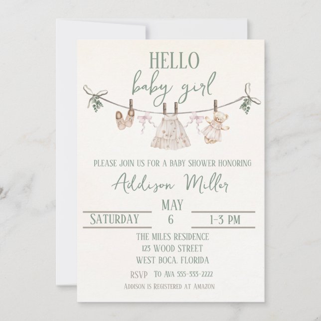 Boho Earth Pink Girl Baby Shower Invitation  (Front)