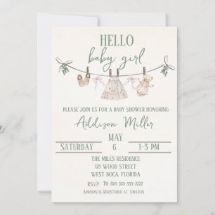 Boho Earth Pink Girl Baby Shower Invitation