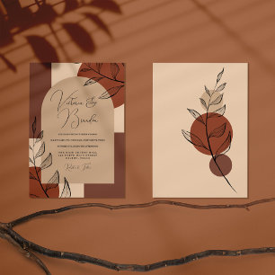 Boho Earth Tone Arch Foliage Terracotta Wedding Invitation