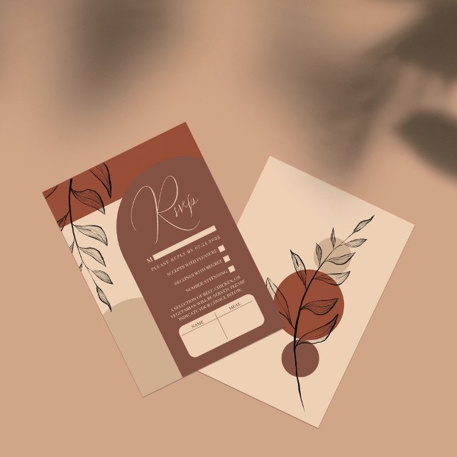 Boho Earth Tone Arch Foliage Terracotta Wedding RSVP Card (Creator Uploaded)