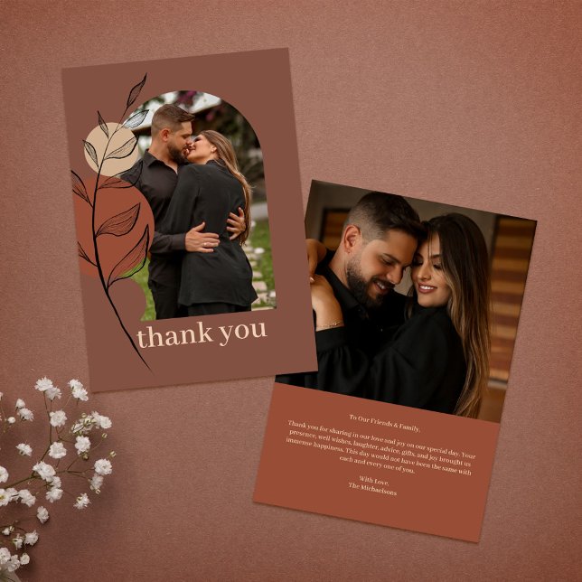 Boho Earth Tone Arch Foliage Terracotta Wedding Thank You Card (Creator Uploaded)