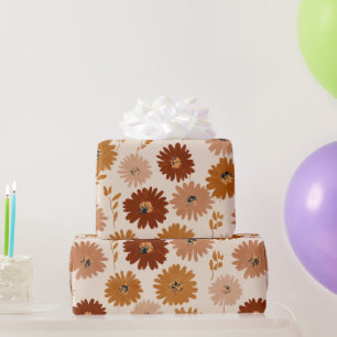 Boho Earth Tone Daisy Tan Floral Pattern Wrapping Paper
