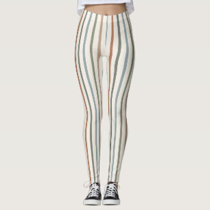 Boho Earth Tone Vertical Stripes Minimalist Patter Leggings