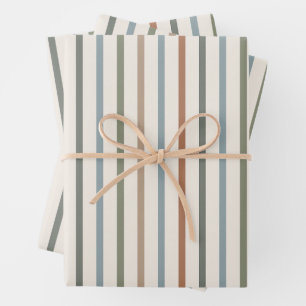 Boho Earth Tone Vertical Stripes Minimalist Patter Wrapping Paper Sheet