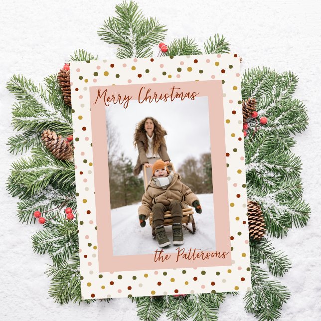 Boho Earth Tones Polka Dots Photo Christmas Holiday Card (Creator Uploaded)