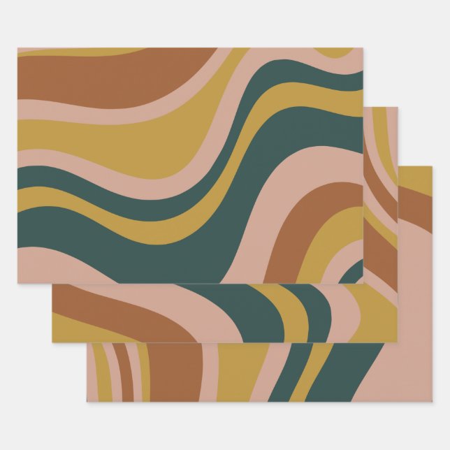 Boho Earth Tones Trendy Modern Abstract Patterns Wrapping Paper Sheet (Set)