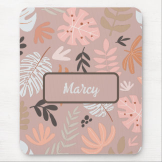 Boho Earthtone Tropical Leaves Personalised Mouse Pad
