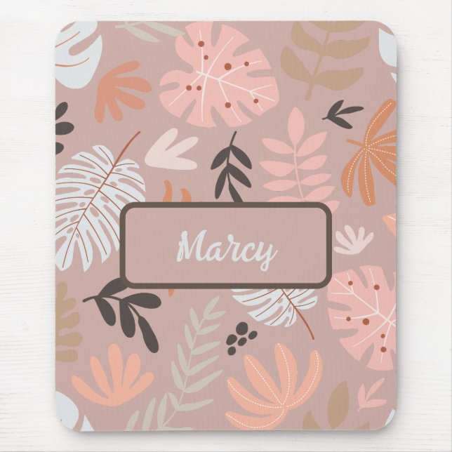 Boho Earthtone Tropical Leaves Personalised Mouse Pad (Front)