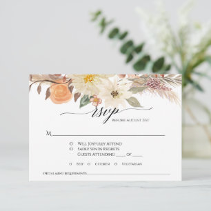 BOHO Earthy Autumn Floral Pampas Grass Wedding RSVP Card