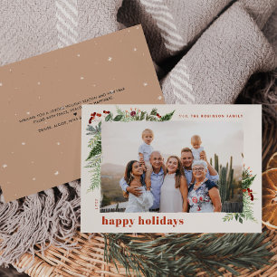 Boho Earthy Beige Terracotta Watercolor Greenery Holiday Card