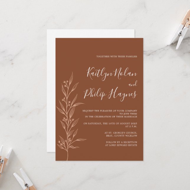 Boho Earthy Botanical Elegant Ivory  Invitation (Front/Back In Situ)