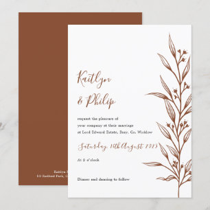 Boho Earthy Botanical Elegant Ivory White Invitation