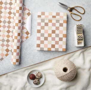 Boho Earthy Check Checkerboard Checkered Girly Wrapping Paper