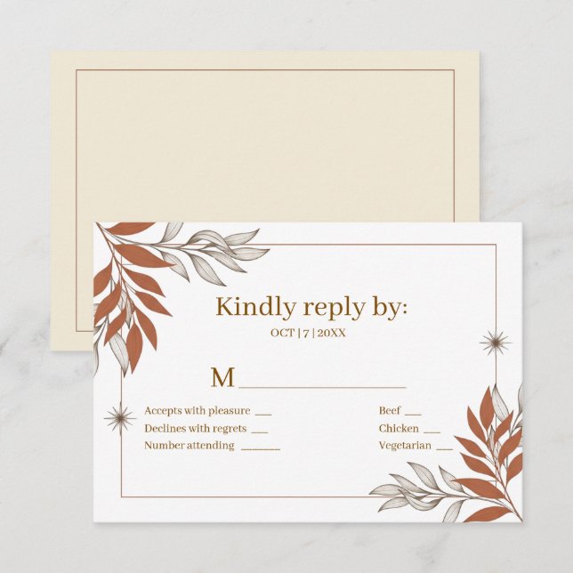 Boho Earthy Clay Leaf Wedding RSVP Card (Front/Back)