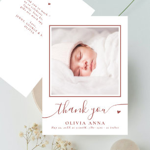 Boho Earthy Elegant Script Baby Shower Photo Thank You Card