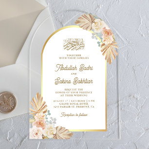 Boho Earthy Floral Arch Muslim Wedding Acrylic Invitations
