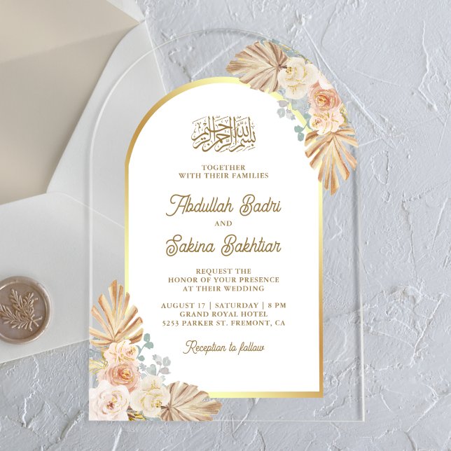Boho Earthy Floral Arch Muslim Wedding Acrylic Invitations (Creator Uploaded)