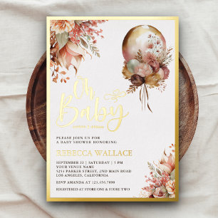 Boho Earthy Floral Balloon Girl Baby Shower Gold