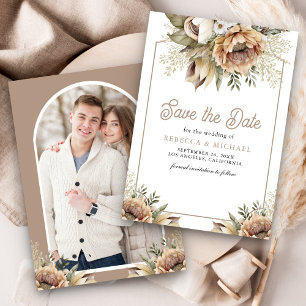 Boho Earthy Floral Taupe Photo Wedding Save The Date