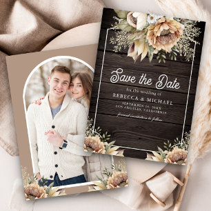 Boho Earthy Floral Taupe Photo Wood Wedding Save The Date