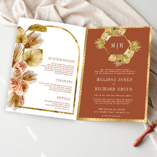 Boho Earthy Floral Terracotta QR Code Wedding Invitation