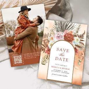 Boho Earthy Floral Terracotta Wedding Photo Save The Date