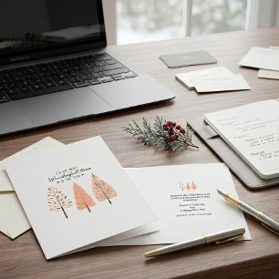 Boho Earthy Modern Minimalist Line Art Nordic  Holiday Card