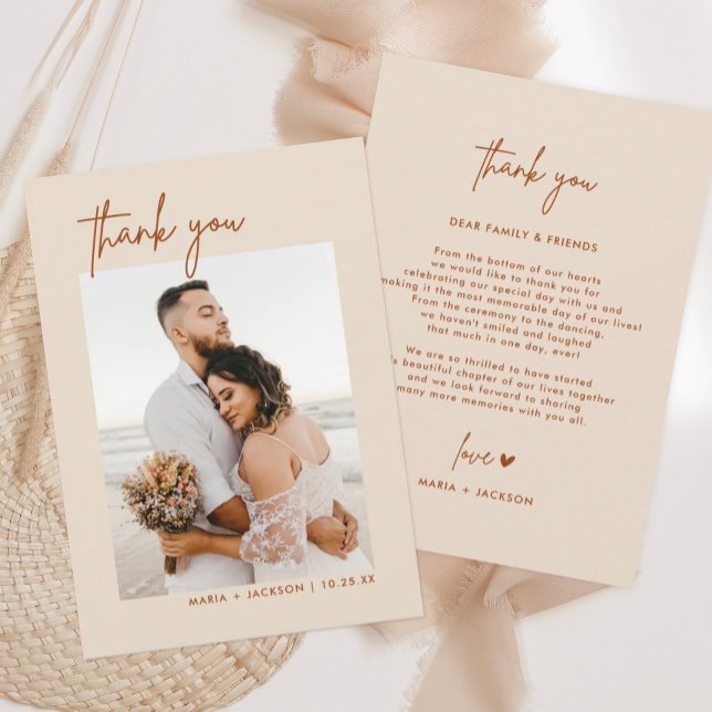 Boho Earthy Photo Wedding Thank You Cards (Creator Uploaded)