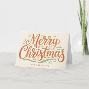 Boho Earthy Script Merry Christmas Holiday Card