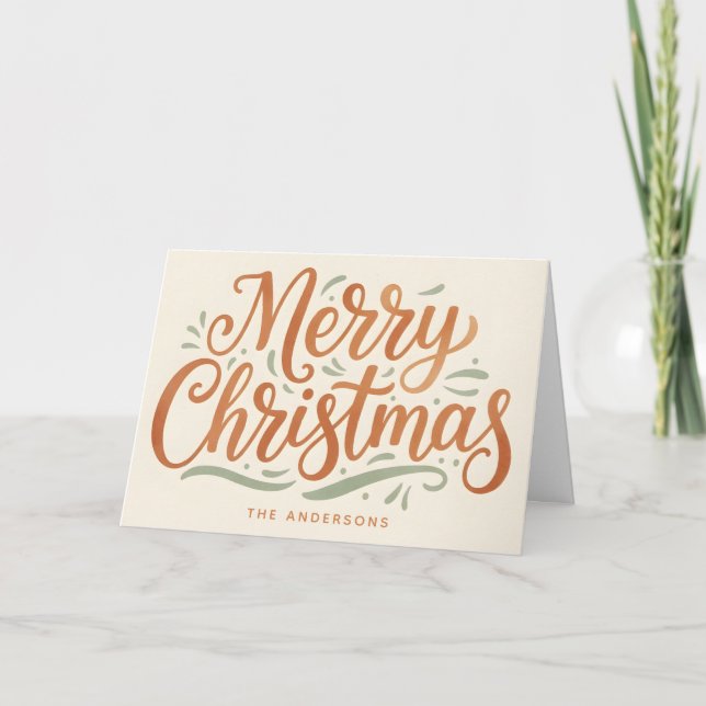 Boho Earthy Script Merry Christmas Holiday Card (Front)