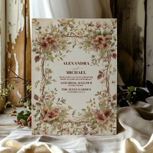 Boho Earthy Shades Clay Floral Wedding Invitation