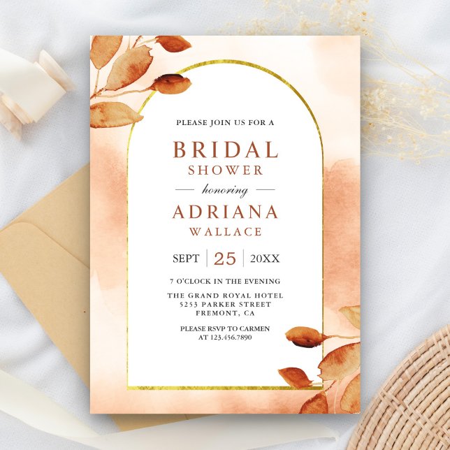 Boho Earthy Terracotta Leaves Arch Bridal Shower Invitation (Creator Uploaded)