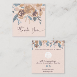 Boho earthy tone floral watercolor order thank you square business card