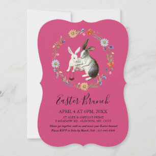 Boho Easter Brunch Bunnies Watercolor Wildflowers Holiday Card