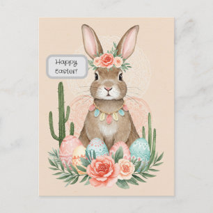 Boho Easter Bunny Card – Whimsical Pastel Postcard
