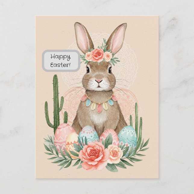 Boho Easter Bunny Card – Whimsical Pastel Postcard (Front)