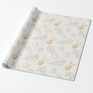Boho Easter Bunny Eggs Floral Pattern Sage & Gold Wrapping Paper