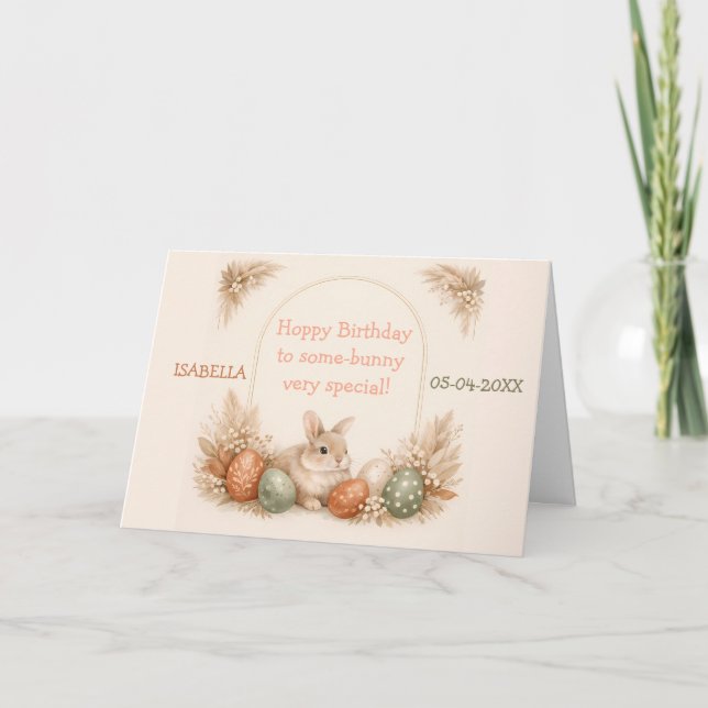 Boho Easter Bunny Neutral Earth Tone Birthday Card (Front)