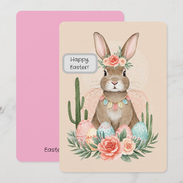 Boho Easter Bunny Printable Card – Whimsical (Front/Back)