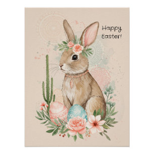 Boho Easter Bunny Printable Whimsical Pastel Poster