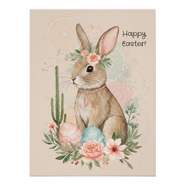 Boho Easter Bunny Printable Whimsical Pastel Poster (Front)