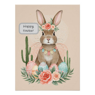 Boho Easter Bunny Printable Whimsical Pastel Poster