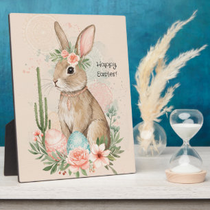 Boho Easter Bunny Whimsical Pastel Plaque